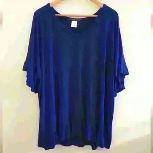 KIM & CAMI | Women's  Royal Blue Ruffled Short Bell Sleeved Shirt NWOT